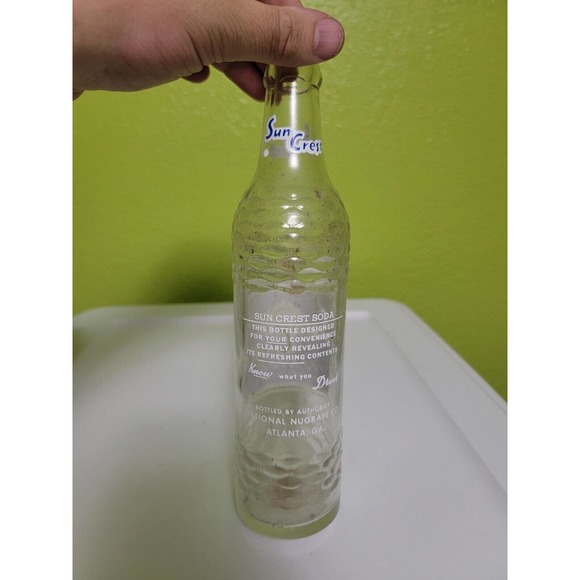 Rare Vintage Antique Soda Pop Glass Bottle Sun Crest Blue Label Clear Atlanta‎ - Picture 5 of 7